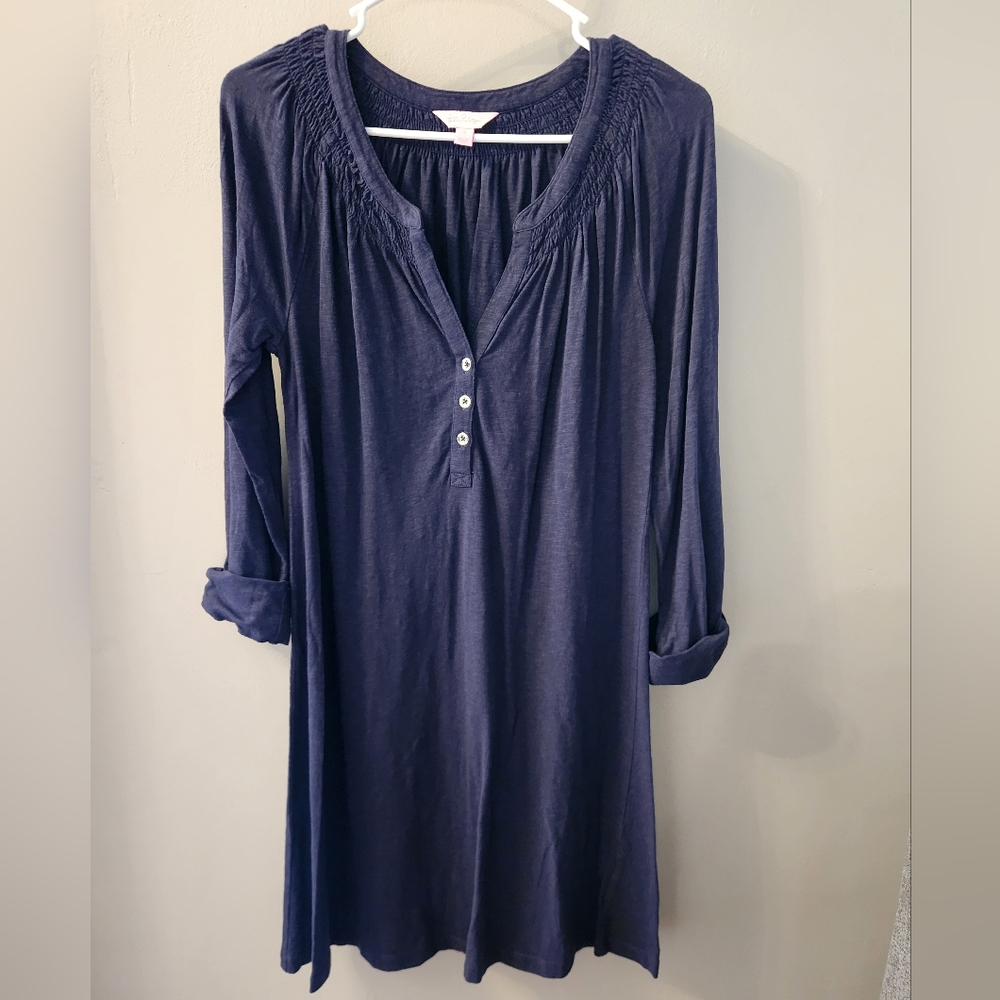 Lilly Pulitzer Sleeved Essie Dress Navy Preppy Breastfeeding Nursing Friendly